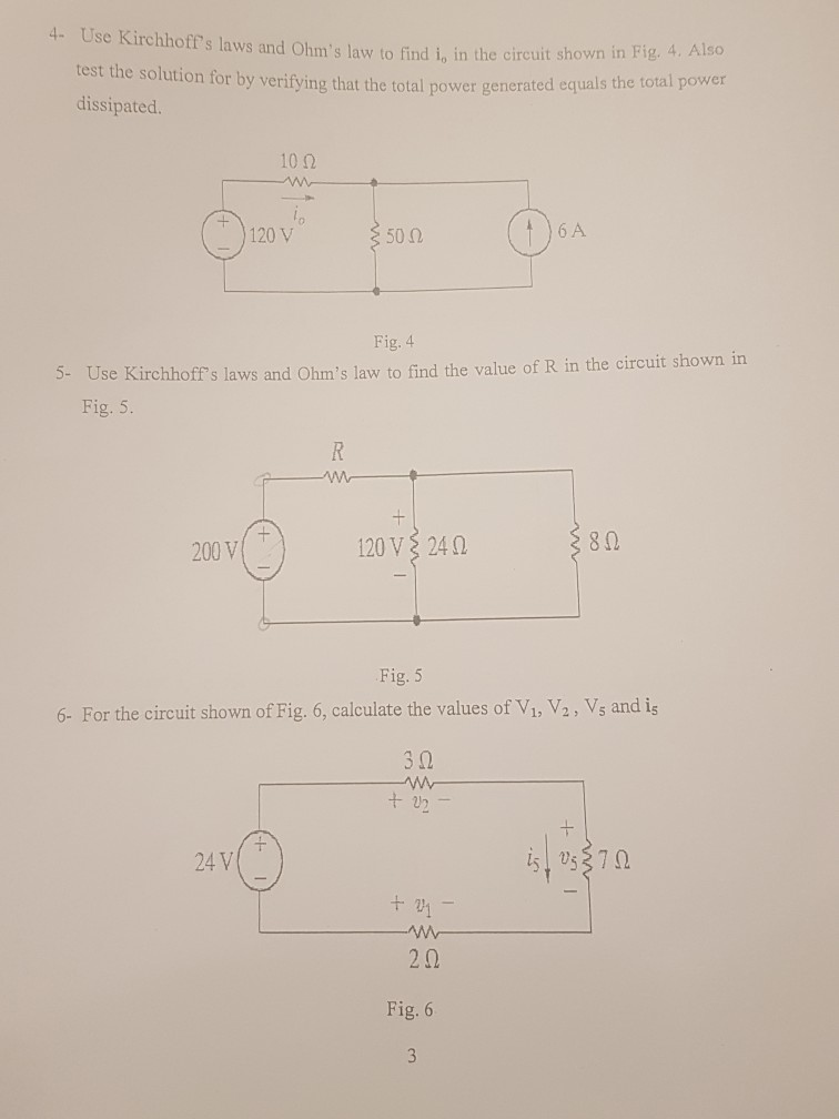 Solved 4- Use Kirchhoff's Laws And Ohm's Law To Find I, In | Chegg.com