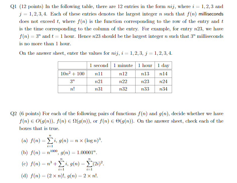 Solved Q1 12 Points In The Following Table There Are 1 Chegg Com