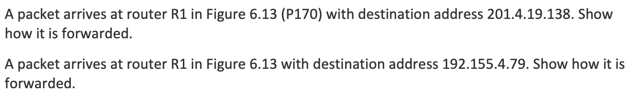 A packet arrives at router R1 in Figure 6.13 (P170) | Chegg.com