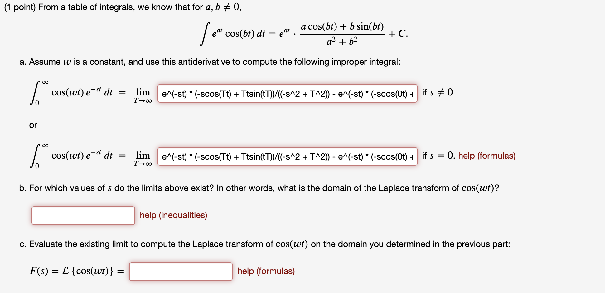 Solved (1 point) From a table of integrals, we know that for | Chegg.com