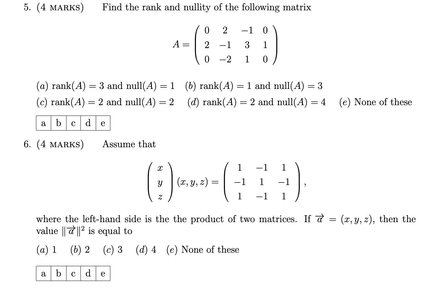 Solved For each of the following clearly mark the box | Chegg.com