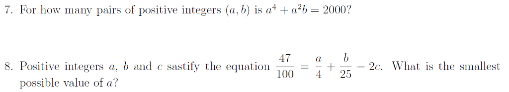 Solved 7. For how many pairs of positive integers (a, b) is | Chegg.com