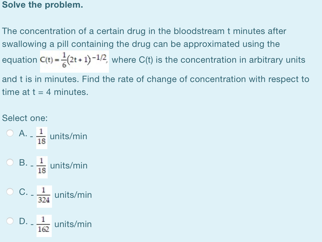Solved Solve the problem. The concentration of a certain | Chegg.com