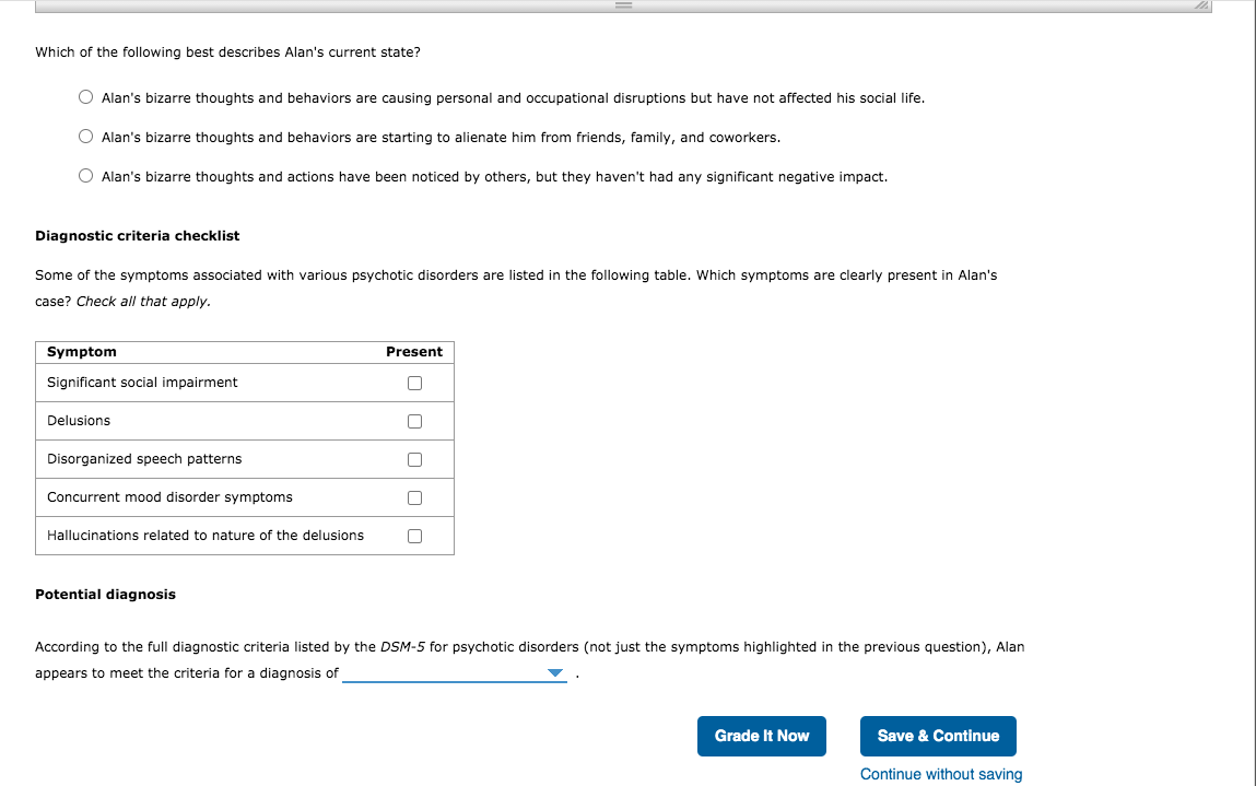 case study for psychotic disorders alan