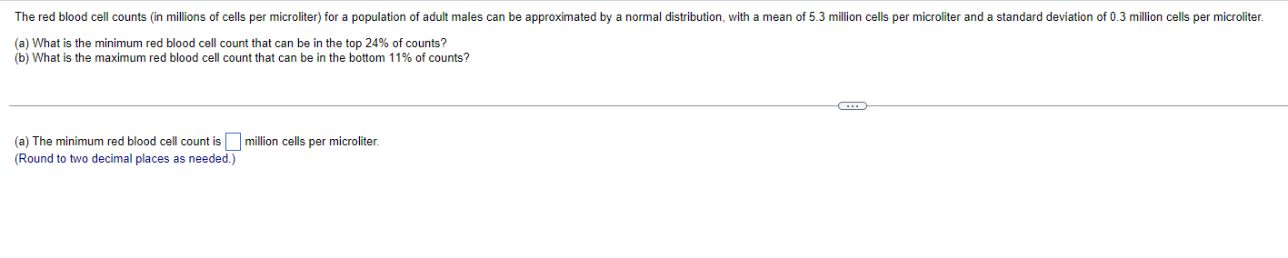Solved The red blood cell counts (in millions of cells per | Chegg.com