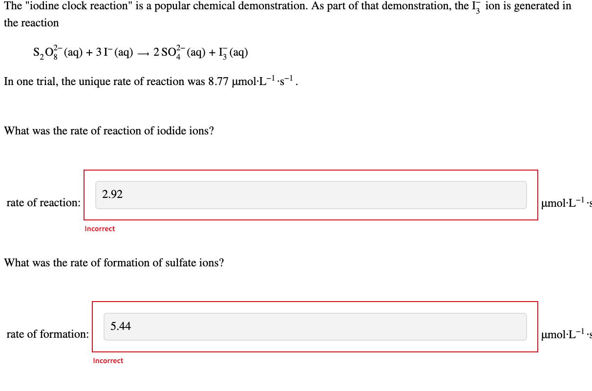 Solved The "iodine clock reaction" is a popular chemical