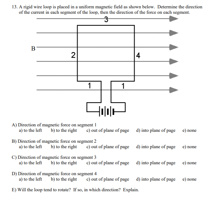 Solved 13. A rigid wire loop is placed in a uniform magnetic | Chegg.com