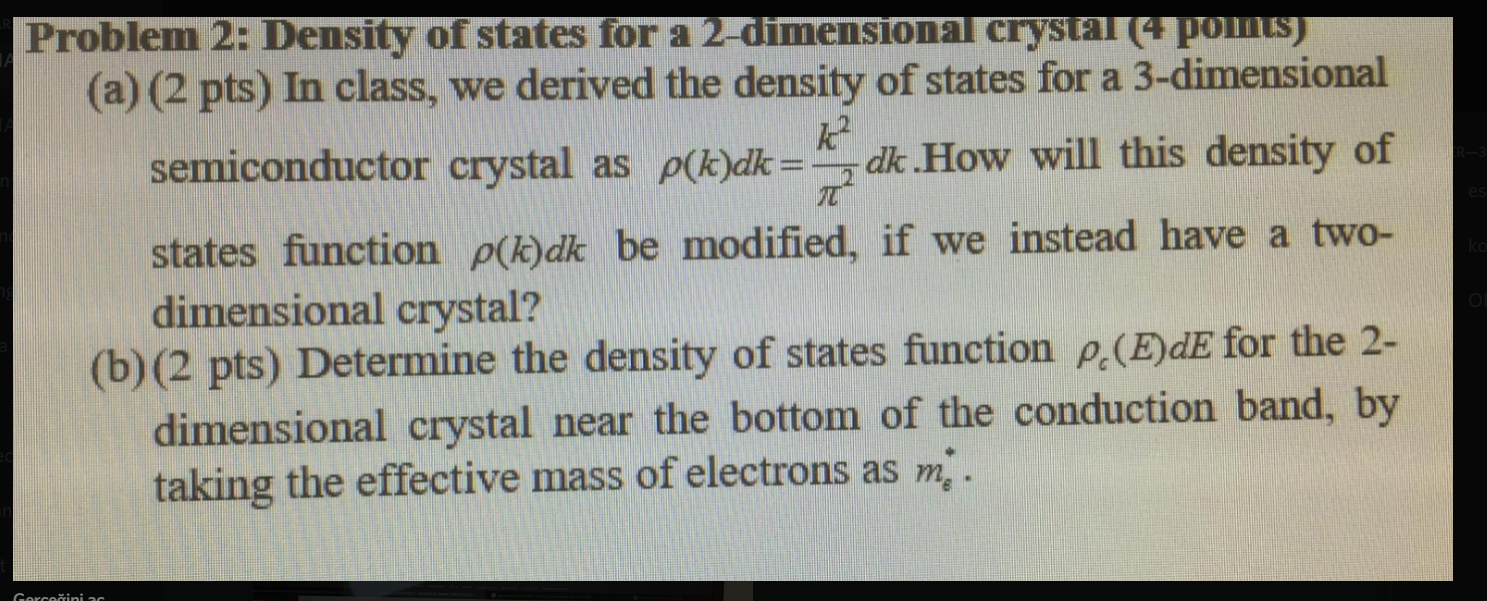 Solved Problem 2: Density of states for a 2-dimensional | Chegg.com