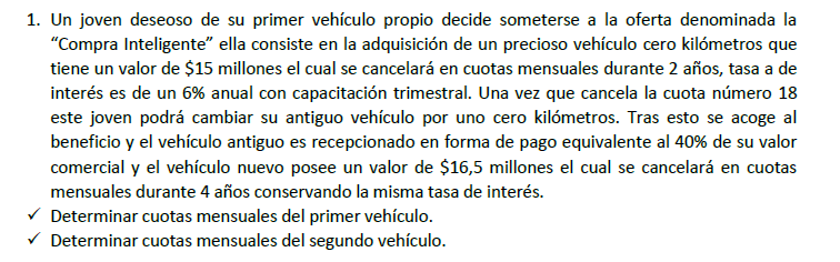 1. Un joven deseoso de su primer vehículo propio decide someterse a la oferta denominada la Compra Inteligente ella consist