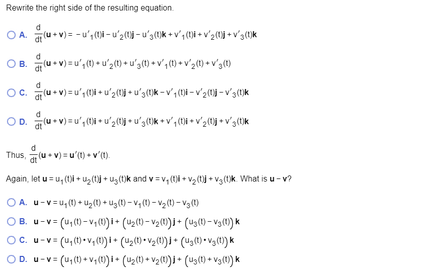 Solved Prove The Sum And Difference Rules For Vector Func Chegg Com