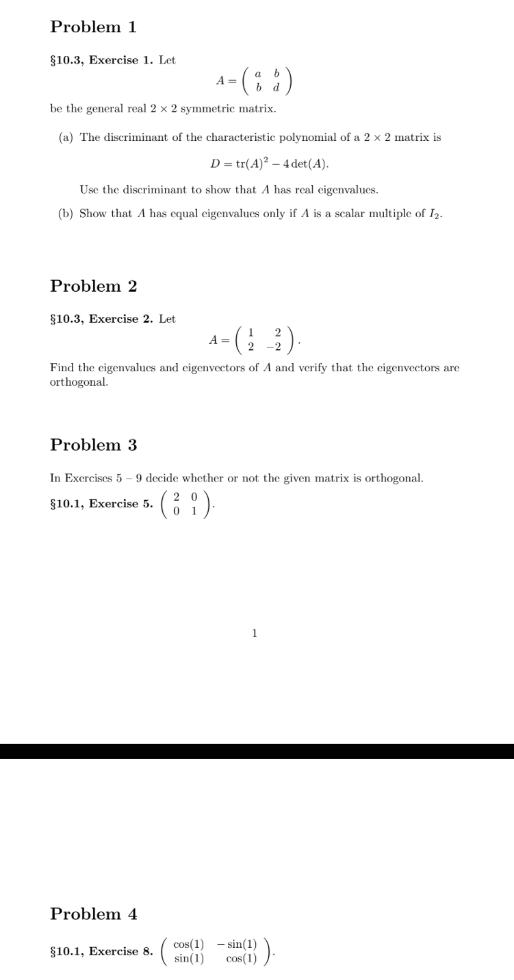 Solved Problem 1 $10.3, Exercise 1. Let A-( : ) be the | Chegg.com