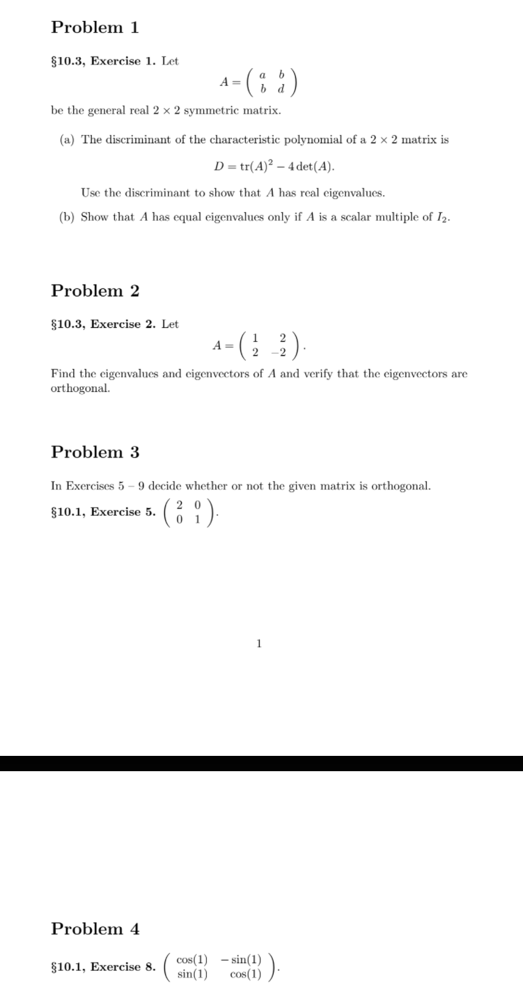 Solved Problem 1 $10.3, Exercise 1. Let A-( : ) Be The | Chegg.com