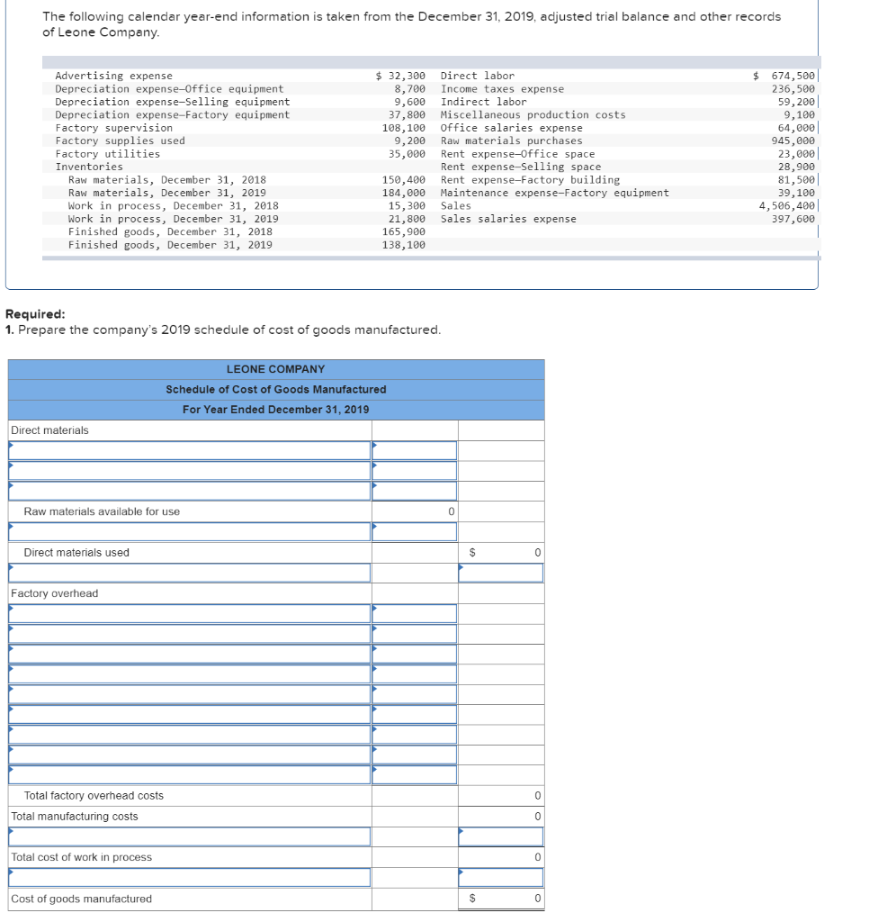 Solved The Following Calendar Year-end Information Is Taken 