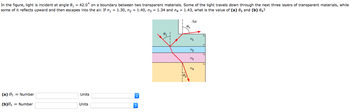 Solved In the figure, light is incident at angle 01 = 42.0 | Chegg.com