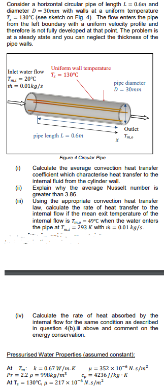 Solved Consider a horizontal circular pipe of length L = | Chegg.com