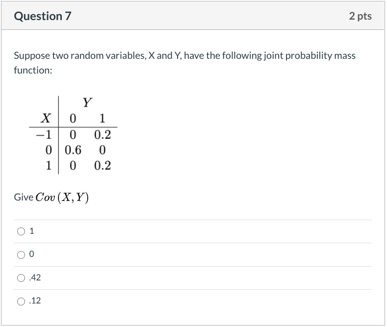 Solved Question 7 2 pts Suppose two random variables, X and | Chegg.com