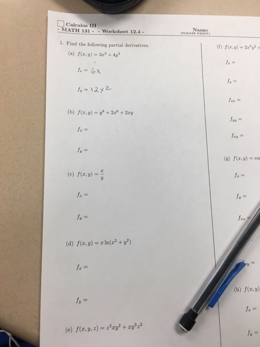 Solved Calculus III MATH 131-Worksheet 12.4- 1. Flnd the | Chegg.com