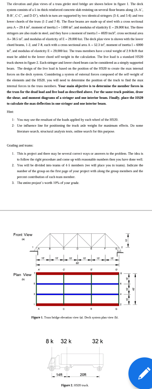 The elevation and plan views of a truss girder steel | Chegg.com