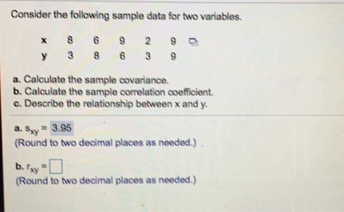 Solved Consider The Following Sample Data For Two Variables | Chegg.com