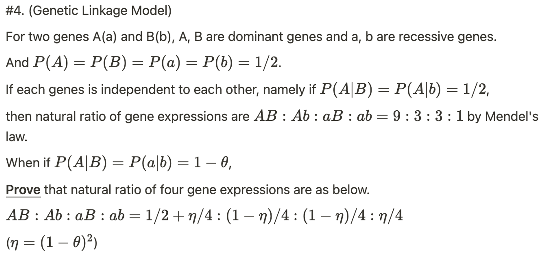 Solved #4. (Genetic Linkage Model) For Two Genes A(a) And | Chegg.com