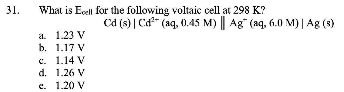 Solved 1. What is Ecell for the following voltaic cell at | Chegg.com
