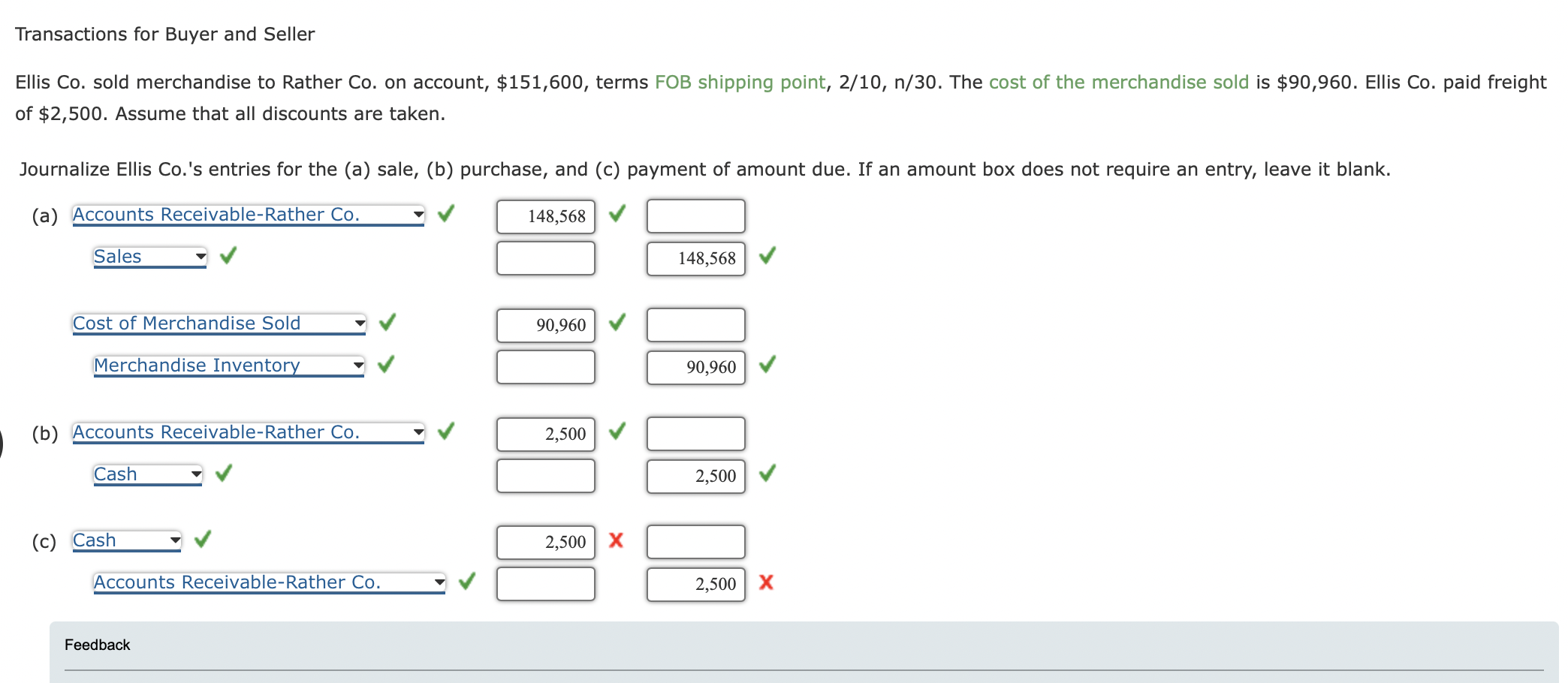 Transactions for Buyer and Seller Ellis Co. sold