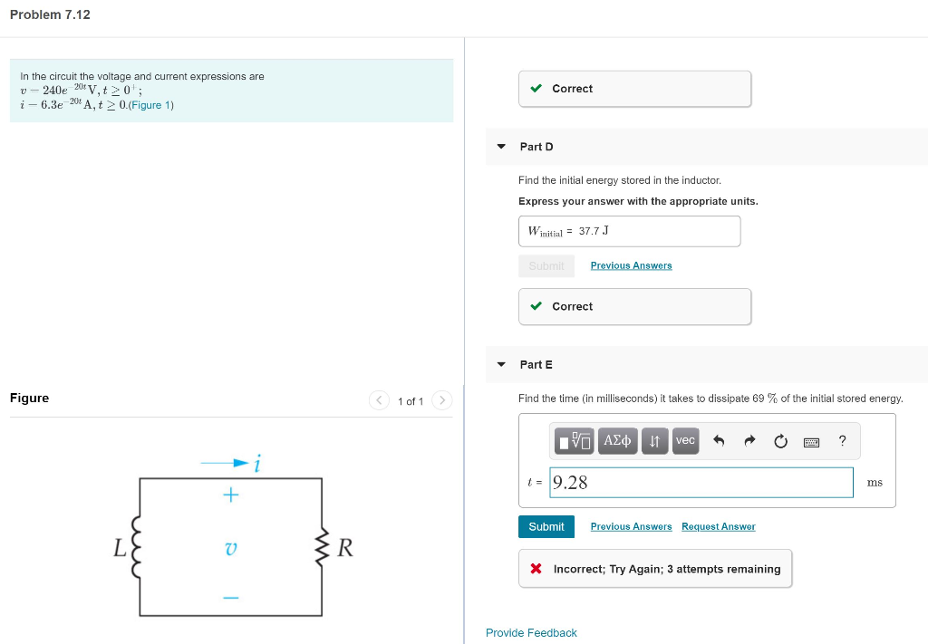 Solved Problem 7.12 Part A In the circuit the voltage and | Chegg.com