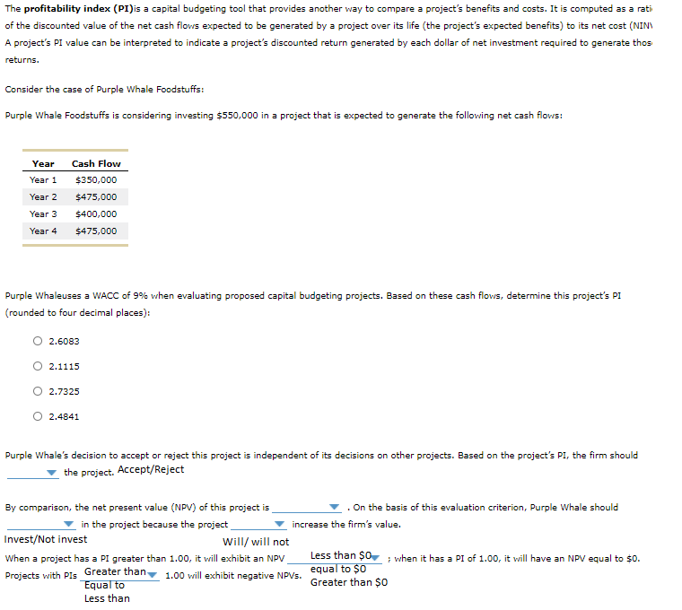 Solved The profitability index (PI)is a capital budgeting | Chegg.com