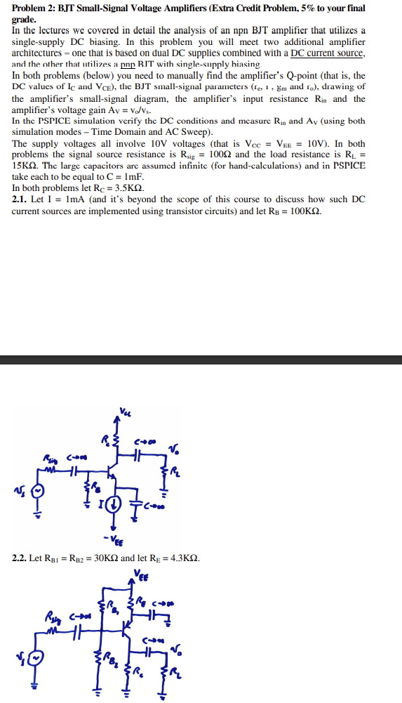 Solved Problem 2: BJT Small-Signal Voltage Amplifiers (Extra | Chegg.com