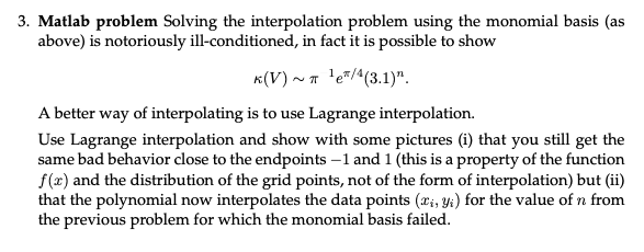 Solved 3. Matlab Problem Solving The Interpolation Problem | Chegg.com