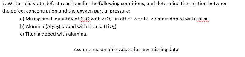 7. Write solid state defect reactions for the | Chegg.com