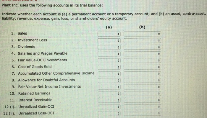 Solved Plant Inc. uses the following accounts in its trial | Chegg.com