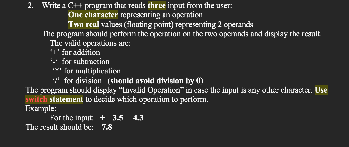 Solved 2. Write a C++ program that reads three input from | Chegg.com