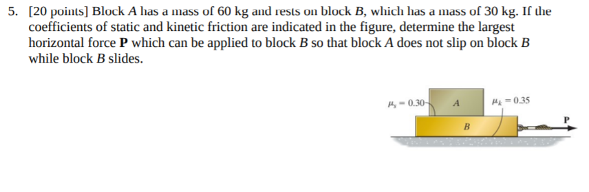 Solved 5. [20 Points] Block A Has A Mass Of 60 Kg And Rests | Chegg.com