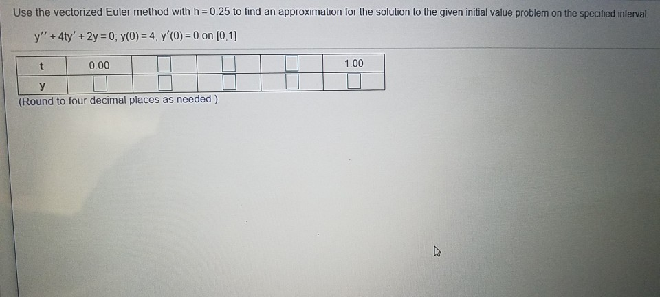 Solved Use the vectorized Euler method with h = 0.25 to find | Chegg.com