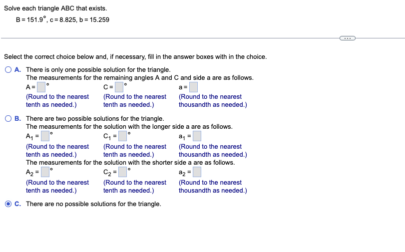 Solved Solve Each Triangle ABC That Exists. | Chegg.com