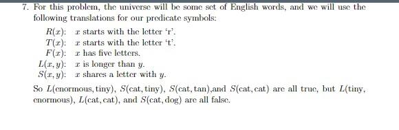 Solved 7. For this problem, the universe will be some set of | Chegg.com