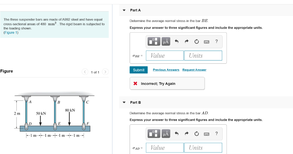 Solved Part C Determine The Average Normal Stress In The | Chegg.com