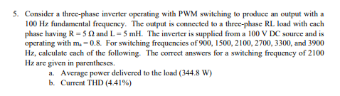Solved 5. Consider a three-phase inverter operating with PWM | Chegg.com