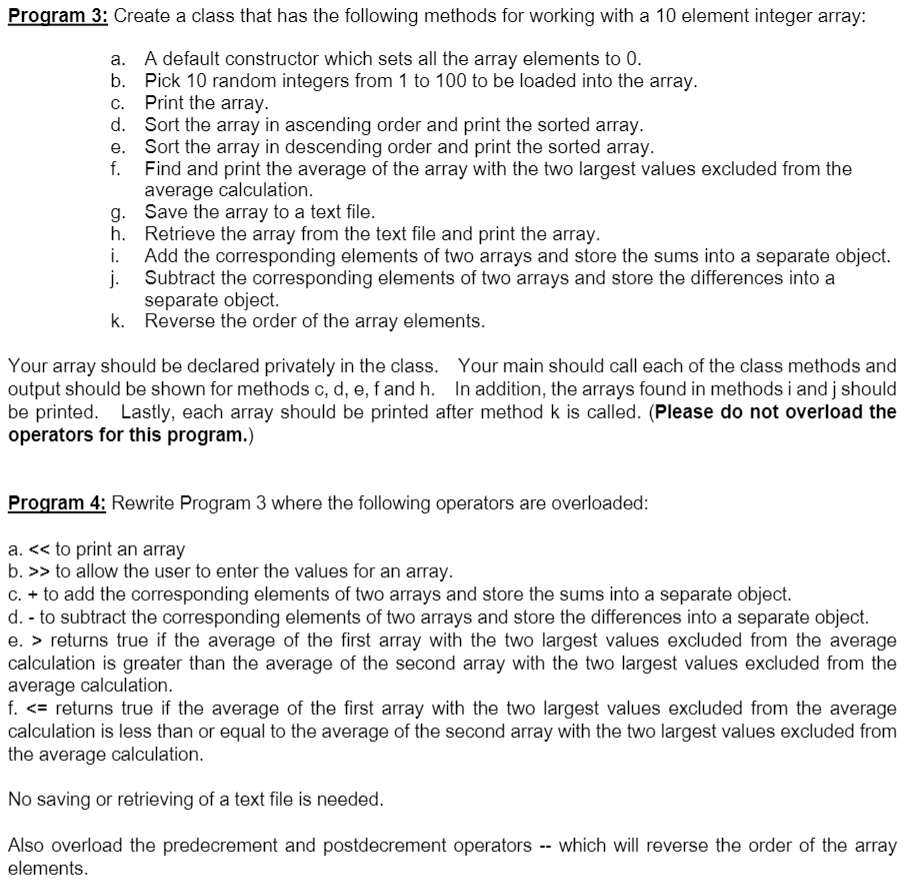 Solved Program 3: Create a class that has the following | Chegg.com
