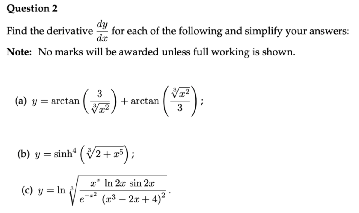 Solved Question 2 da Find the derivative for each of the | Chegg.com