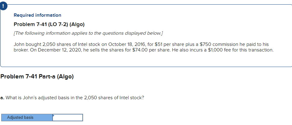 Solved Required information Problem 7-41 (LO 7-2) (Algo) | Chegg.com