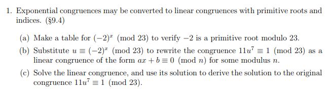 1. Exponential congruences may be converted to linear | Chegg.com