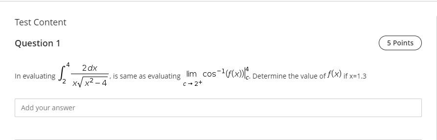 Solved Test Content Question 1 5 Points 24 2 dx In | Chegg.com