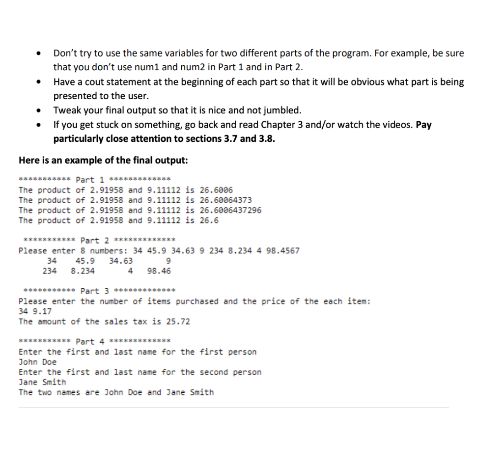 Solved For this assignment, you'll be writing mostly input | Chegg.com