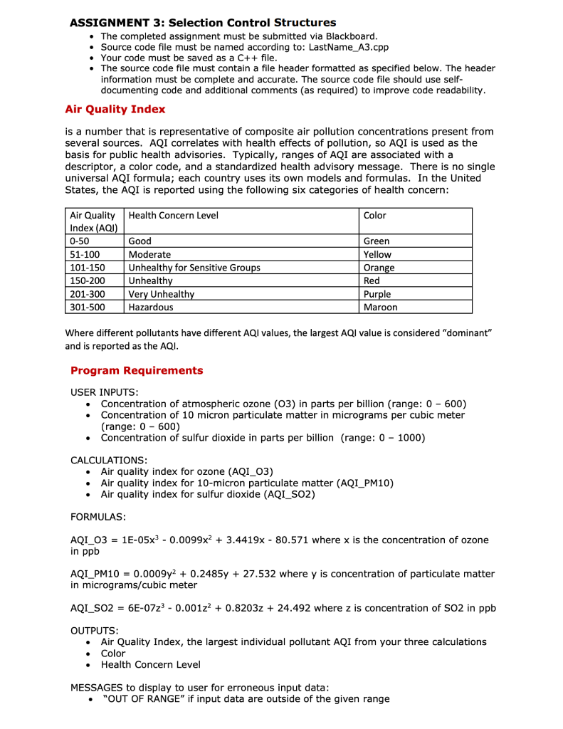 Solved ASSIGNMENT 3: Selection Control Structures The | Chegg.com