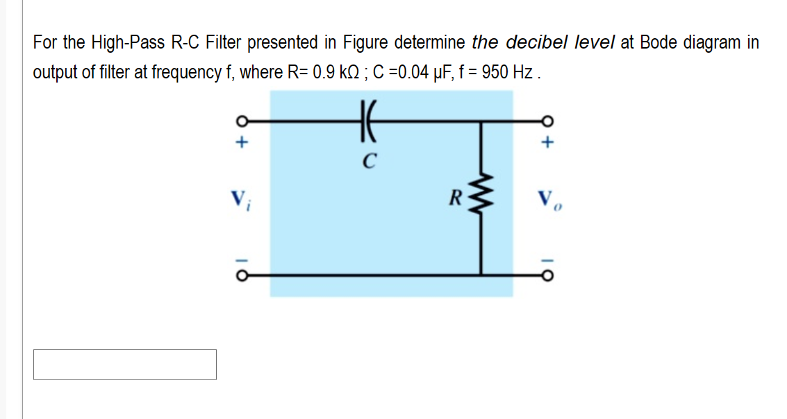 For the HighPass RC Filter presented in Figure