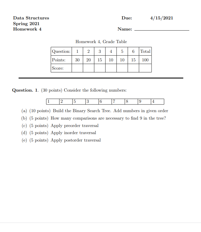 data structures homework