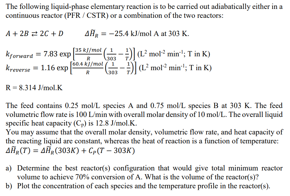 Solved The Following Liquid-phase Elementary Reaction Is To | Chegg.com