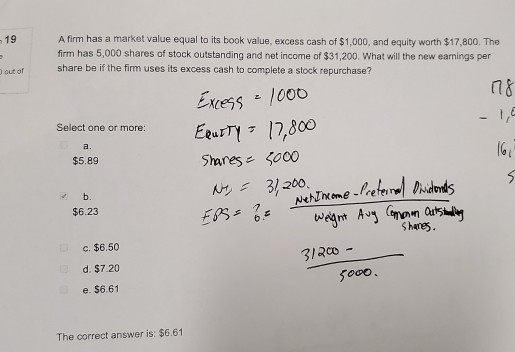 Solved - 19 A firm has a market value equal to its book | Chegg.com